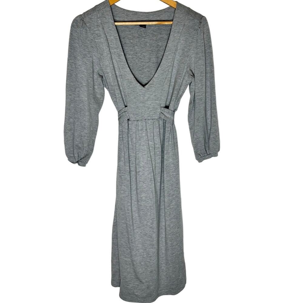 Gap Women Gray Midi Tea  Dress Deep V neck long sleeved Large